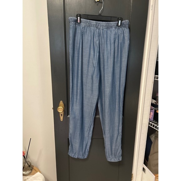 American Eagle Chambray Pants Drawstring Waist Paperbag Pants Size 10 - Picture 3 of 5